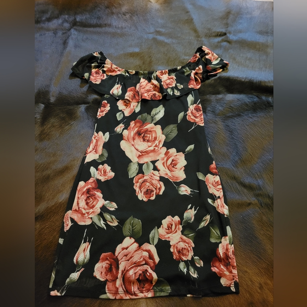 Off the shoulder Rose Pattern Dress